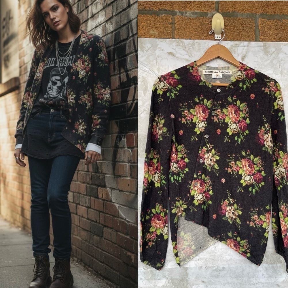 Comme des Garçons floral print asymmetrical cardigan size medium